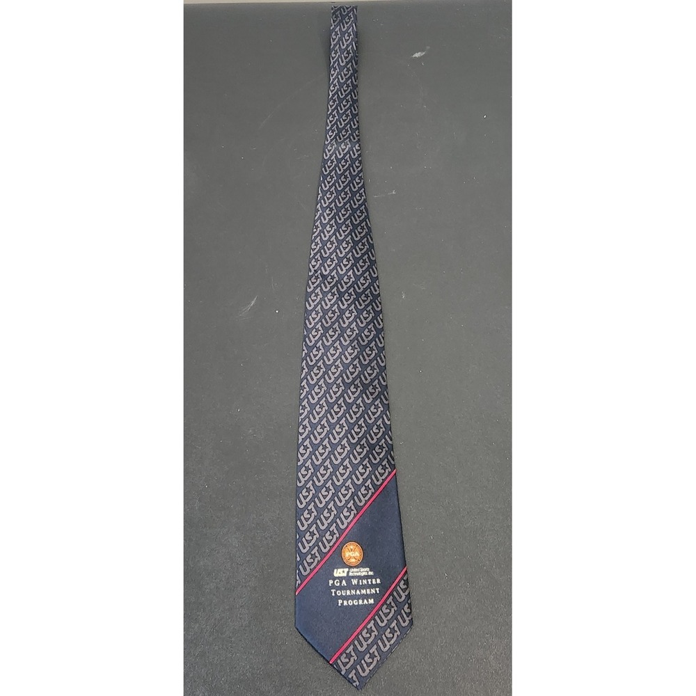 PGA Designer Series Silk Tie – Blue Gray Geometric Stars Pattern – 58" USA Made